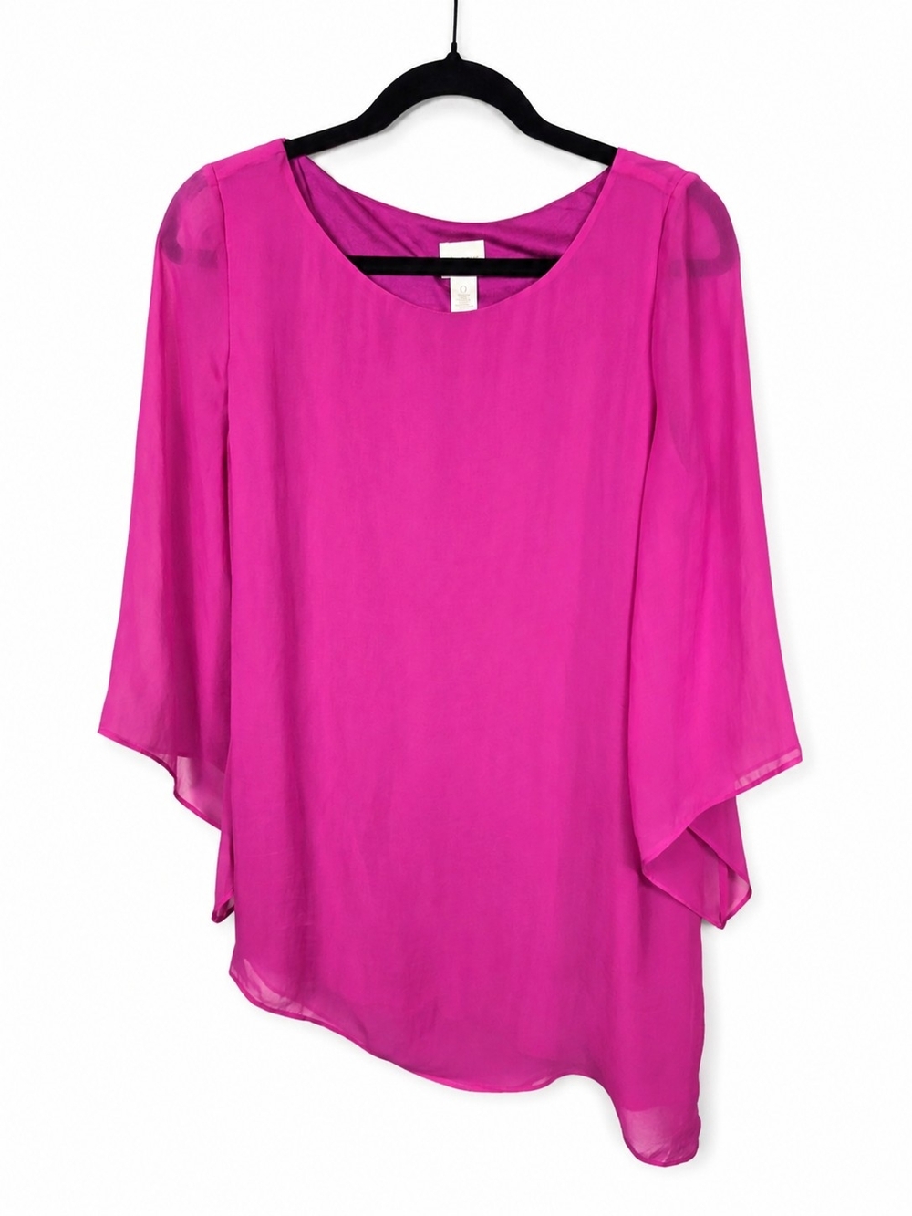 Chico's Fuchsia Sheer Bell Sleeve Blouse Pink Flowy Dressy Top Size 0 XS